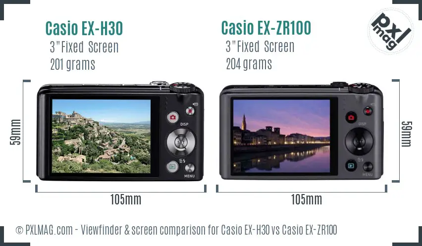 Casio EX-H30 vs Casio EX-ZR100 Screen and Viewfinder comparison