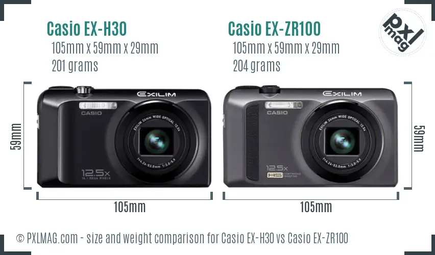 Casio EX-H30 vs Casio EX-ZR100 size comparison