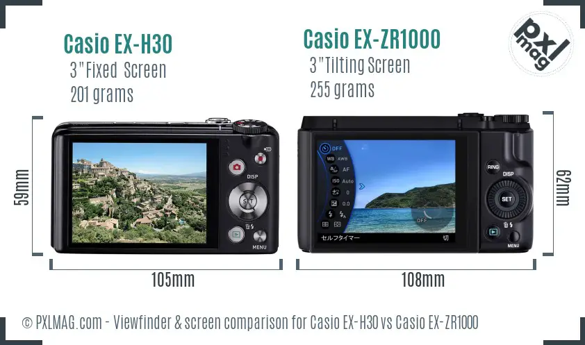 Casio EX-H30 vs Casio EX-ZR1000 Screen and Viewfinder comparison
