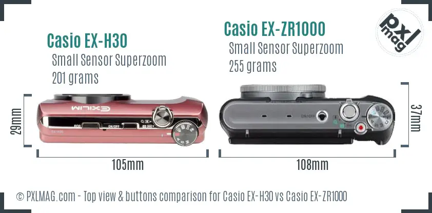 Casio EX-H30 vs Casio EX-ZR1000 top view buttons comparison