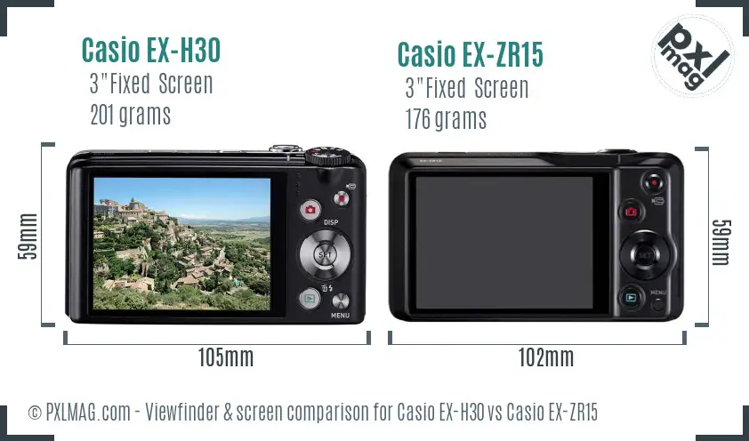 Casio EX-H30 vs Casio EX-ZR15 Screen and Viewfinder comparison