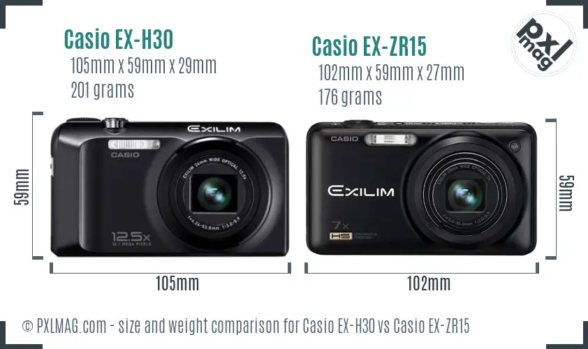 Casio EX-H30 vs Casio EX-ZR15 size comparison