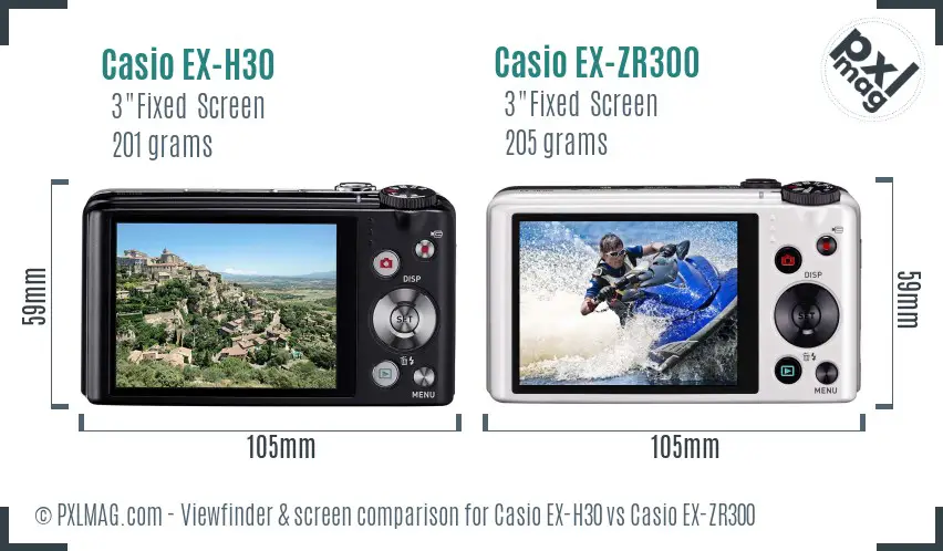 Casio EX-H30 vs Casio EX-ZR300 Screen and Viewfinder comparison
