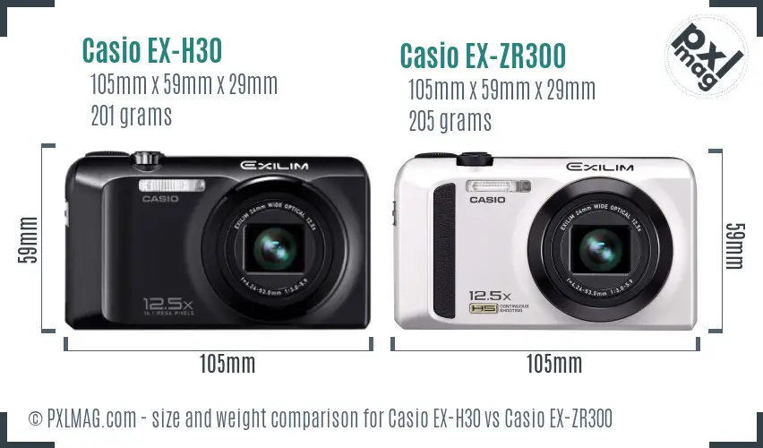 Casio EX-H30 vs Casio EX-ZR300 size comparison