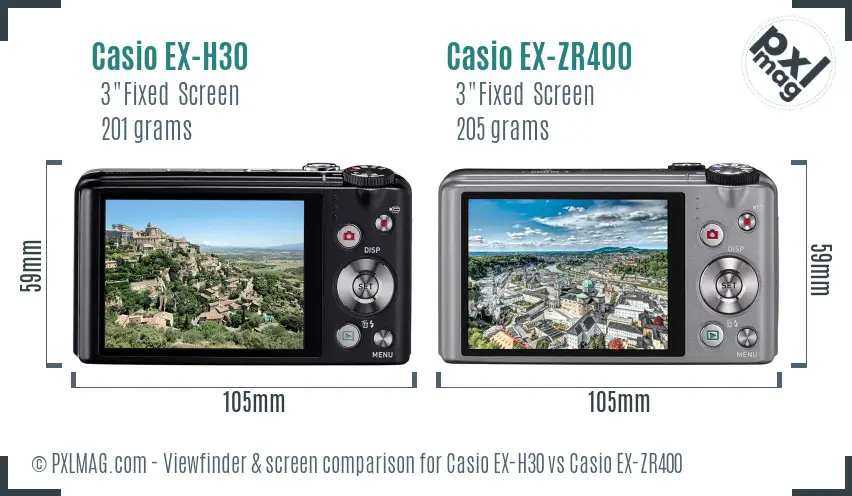 Casio EX-H30 vs Casio EX-ZR400 Screen and Viewfinder comparison