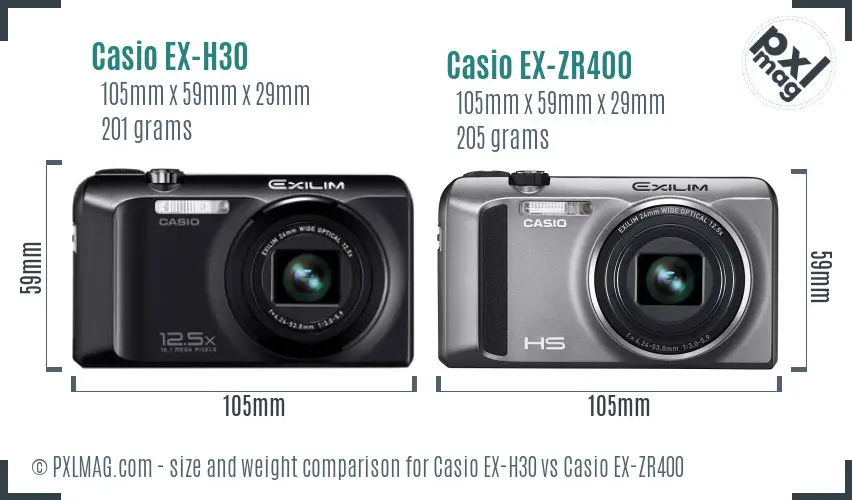 Casio EX-H30 vs Casio EX-ZR400 size comparison