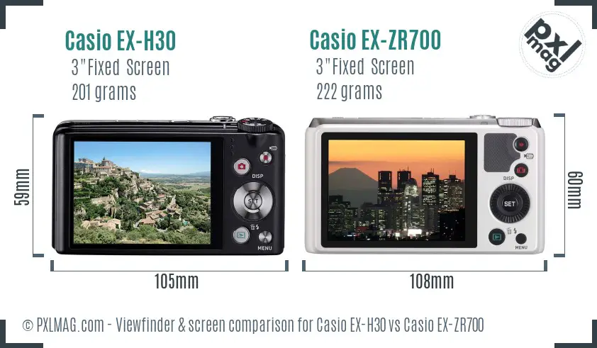 Casio EX-H30 vs Casio EX-ZR700 Screen and Viewfinder comparison