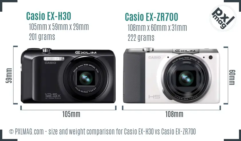 Casio EX-H30 vs Casio EX-ZR700 size comparison