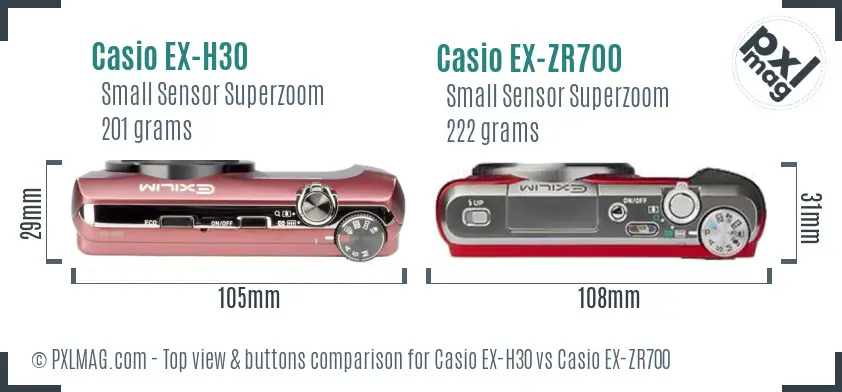 Casio EX-H30 vs Casio EX-ZR700 top view buttons comparison