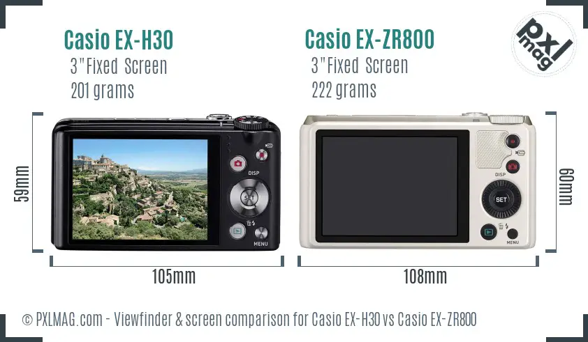 Casio EX-H30 vs Casio EX-ZR800 Screen and Viewfinder comparison
