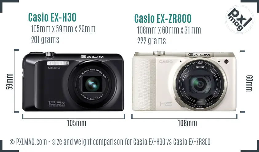 Casio EX-H30 vs Casio EX-ZR800 size comparison