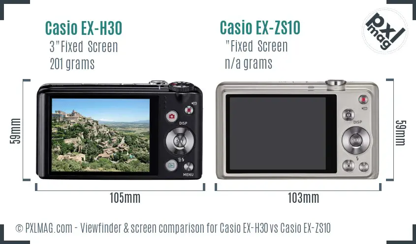 Casio EX-H30 vs Casio EX-ZS10 Screen and Viewfinder comparison