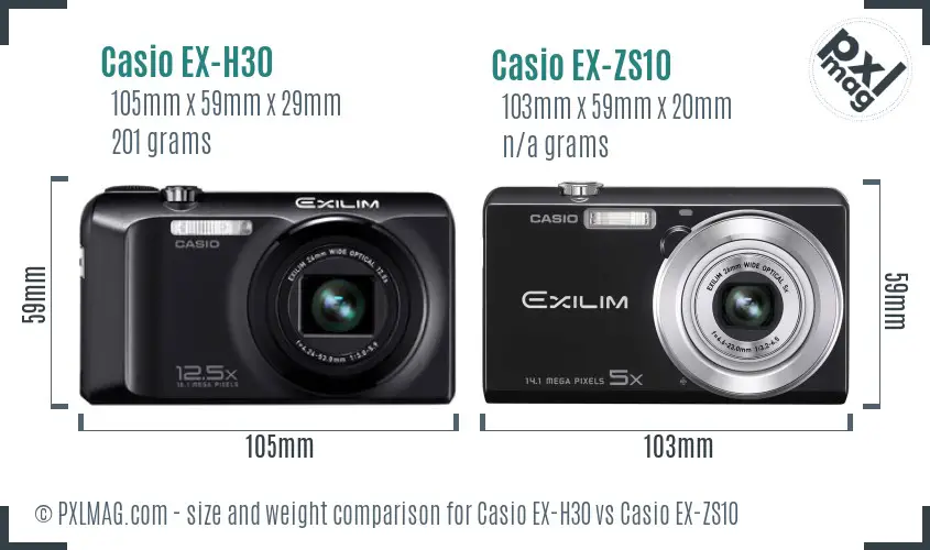 Casio EX-H30 vs Casio EX-ZS10 size comparison