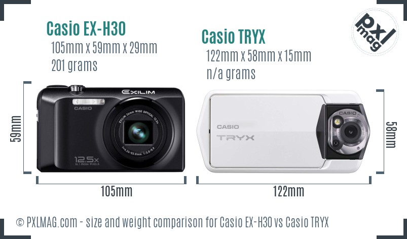 Casio EX-H30 vs Casio TRYX size comparison