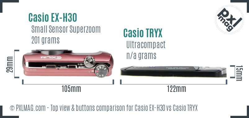 Casio EX-H30 vs Casio TRYX top view buttons comparison
