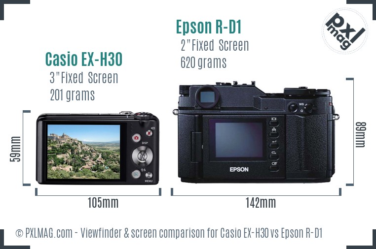 Casio EX-H30 vs Epson R-D1 Screen and Viewfinder comparison