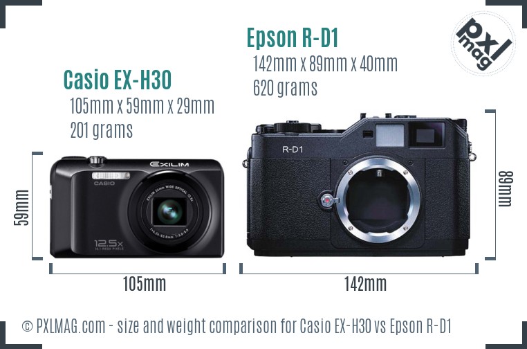 Casio EX-H30 vs Epson R-D1 size comparison Casio EX-H30 vs Epson R-D1 size comparison