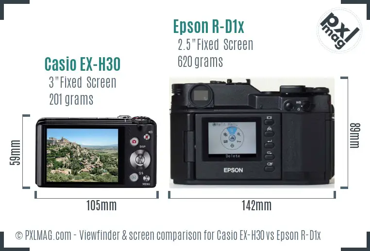 Casio EX-H30 vs Epson R-D1x Screen and Viewfinder comparison