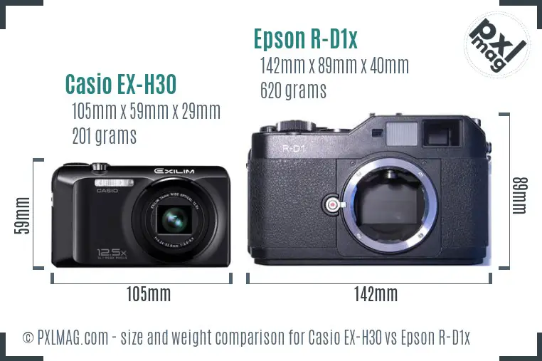 Casio EX-H30 vs Epson R-D1x size comparison