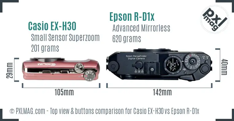 Casio EX-H30 vs Epson R-D1x top view buttons comparison
