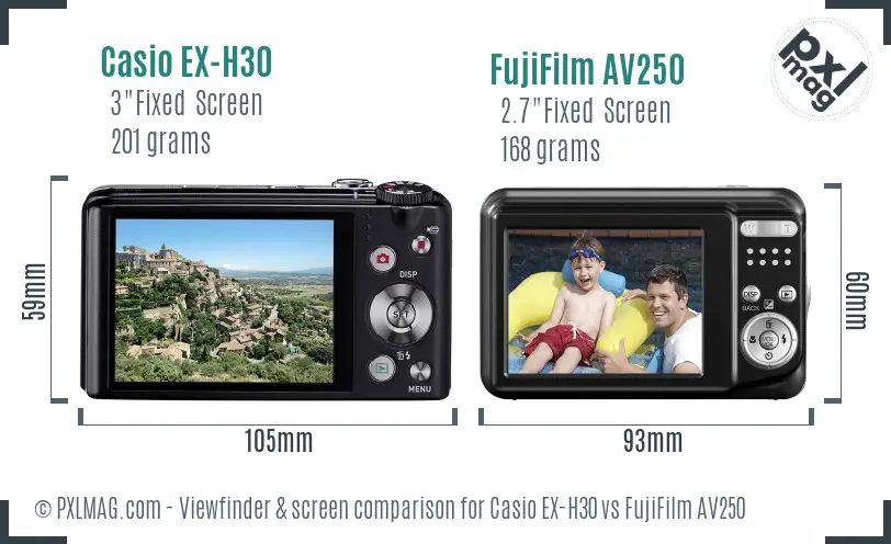 Casio EX-H30 vs FujiFilm AV250 Screen and Viewfinder comparison Casio EX-H30 vs FujiFilm AV250 Screen and Viewfinder comparison