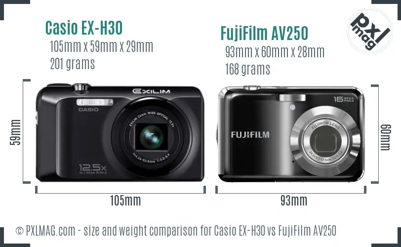 Casio EX-H30 vs FujiFilm AV250 size comparison Casio EX-H30 vs FujiFilm AV250 size comparison