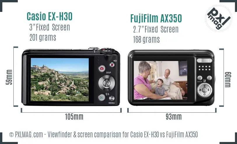 Casio EX-H30 vs FujiFilm AX350 Screen and Viewfinder comparison