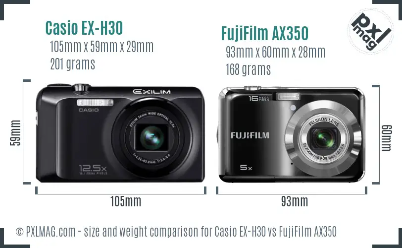 Casio EX-H30 vs FujiFilm AX350 size comparison
