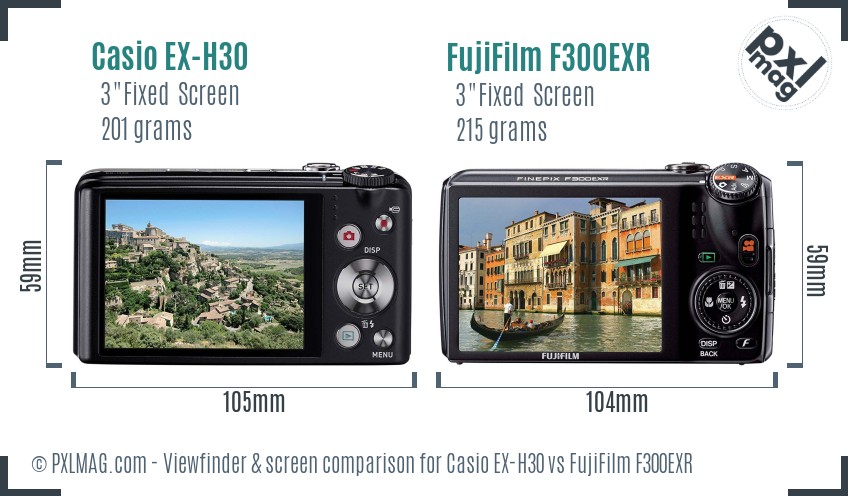 Casio EX-H30 vs FujiFilm F300EXR Screen and Viewfinder comparison
