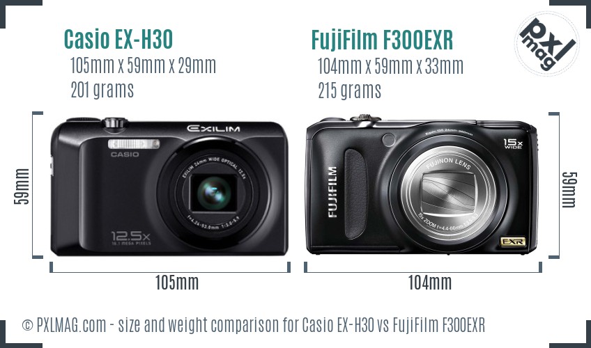 Casio EX-H30 vs FujiFilm F300EXR size comparison