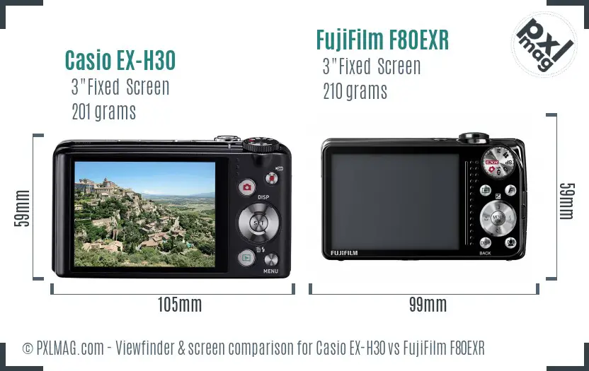 Casio EX-H30 vs FujiFilm F80EXR Screen and Viewfinder comparison