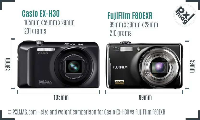 Casio EX-H30 vs FujiFilm F80EXR size comparison