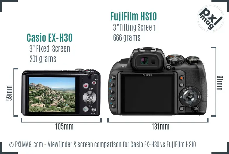 Casio EX-H30 vs FujiFilm HS10 Screen and Viewfinder comparison