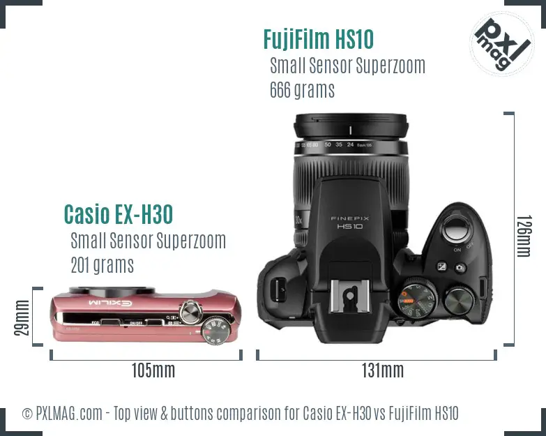Casio EX-H30 vs FujiFilm HS10 top view buttons comparison