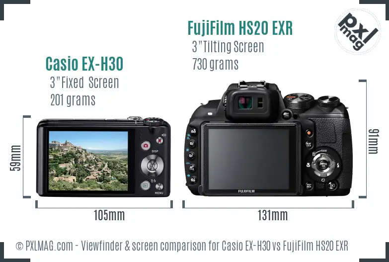 Casio EX-H30 vs FujiFilm HS20 EXR Screen and Viewfinder comparison