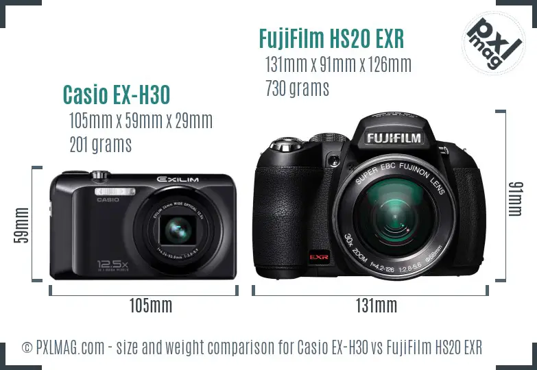 Casio EX-H30 vs FujiFilm HS20 EXR size comparison