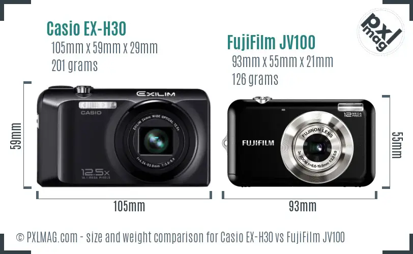 Casio EX-H30 vs FujiFilm JV100 size comparison Casio EX-H30 vs FujiFilm JV100 size comparison