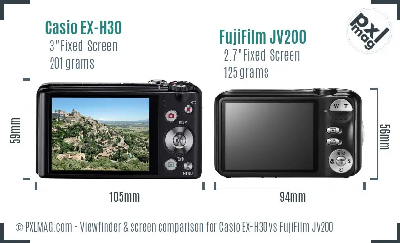 Casio EX-H30 vs FujiFilm JV200 Screen and Viewfinder comparison
