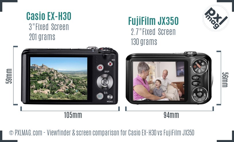 Casio EX-H30 vs FujiFilm JX350 Screen and Viewfinder comparison
