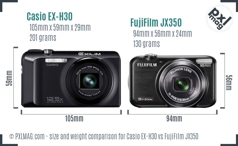 Casio EX-H30 vs FujiFilm JX350 size comparison Casio EX-H30 vs FujiFilm JX350 size comparison