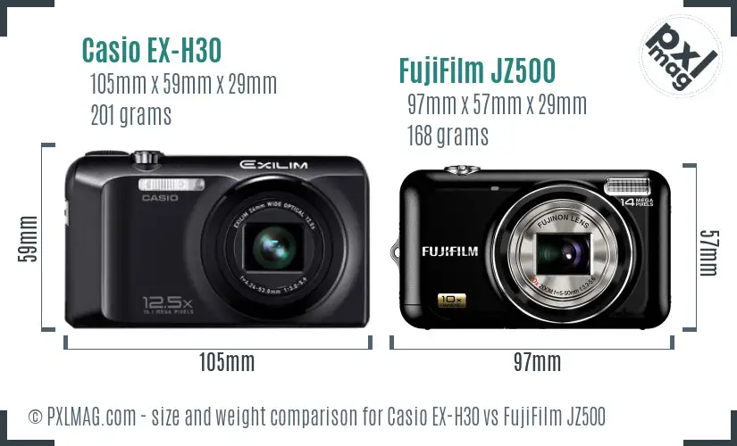 Casio EX-H30 vs FujiFilm JZ500 size comparison Casio EX-H30 vs FujiFilm JZ500 size comparison