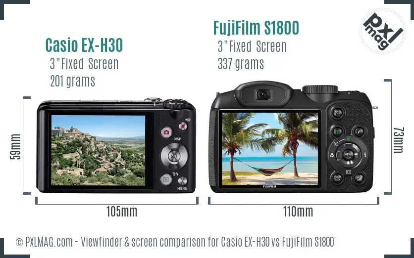 Casio EX-H30 vs FujiFilm S1800 Screen and Viewfinder comparison