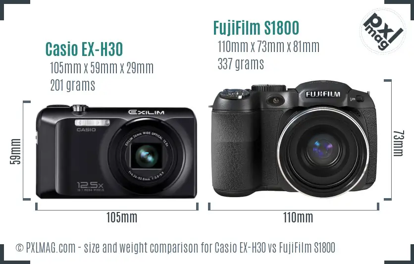 Casio EX-H30 vs FujiFilm S1800 size comparison