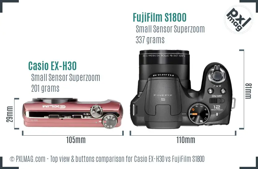 Casio EX-H30 vs FujiFilm S1800 top view buttons comparison