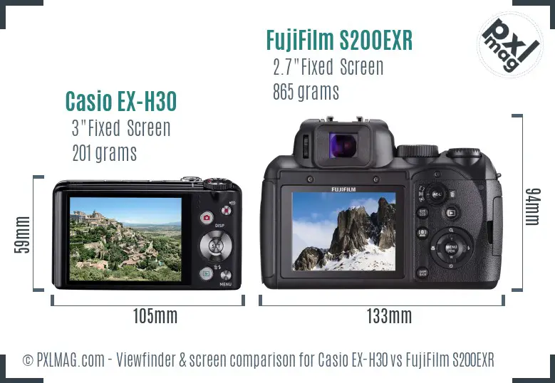 Casio EX-H30 vs FujiFilm S200EXR Screen and Viewfinder comparison