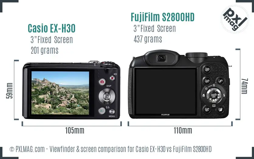 Casio EX-H30 vs FujiFilm S2800HD Screen and Viewfinder comparison