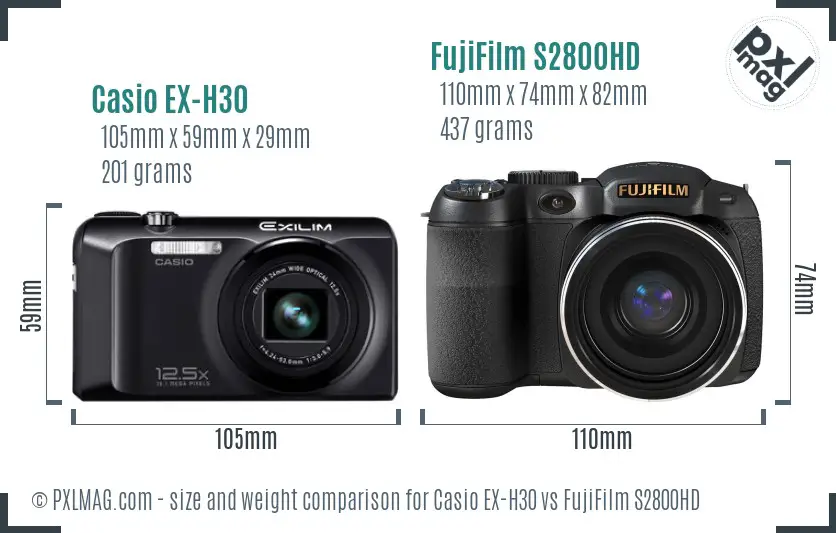 Casio EX-H30 vs FujiFilm S2800HD size comparison