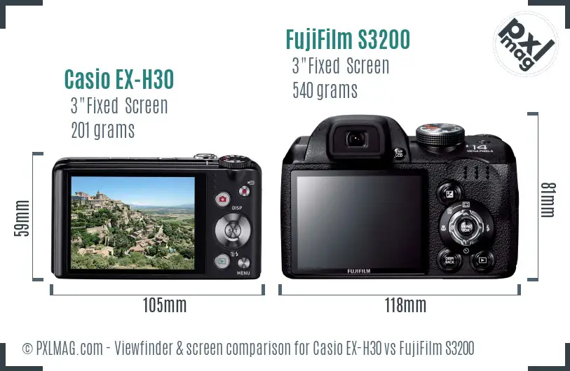 Casio EX-H30 vs FujiFilm S3200 Screen and Viewfinder comparison Casio EX-H30 vs FujiFilm S3200 Screen and Viewfinder comparison