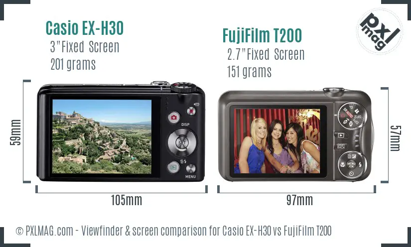 Casio EX-H30 vs FujiFilm T200 Screen and Viewfinder comparison Casio EX-H30 vs FujiFilm T200 Screen and Viewfinder comparison