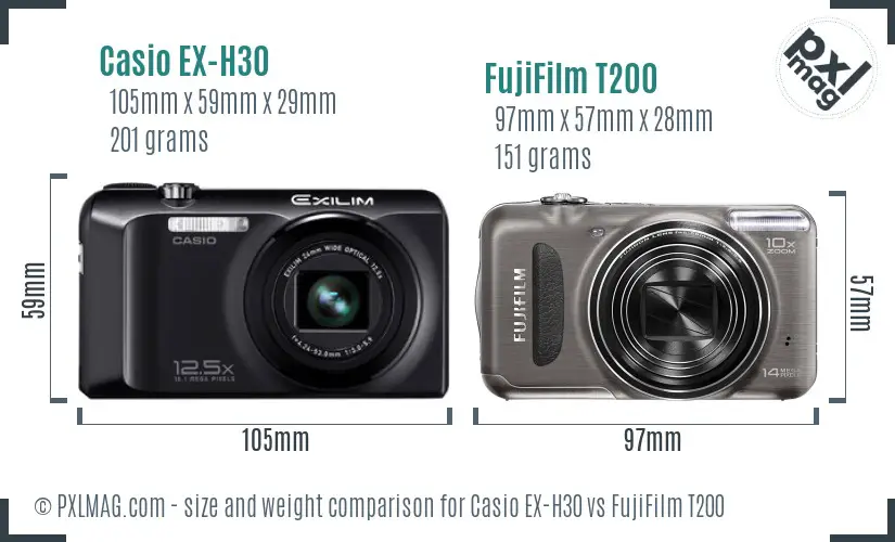 Casio EX-H30 vs FujiFilm T200 size comparison Casio EX-H30 vs FujiFilm T200 size comparison